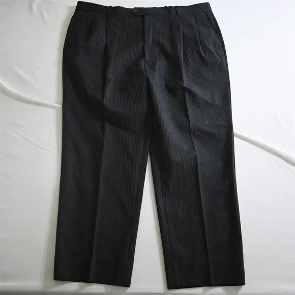 Versini 47R 48R 42x30 Black Striped 100% Wool Mens Jacket Pants Suit